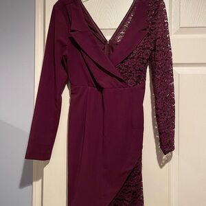 Venus - Deep Wine Long Sleeve Wrap Dress